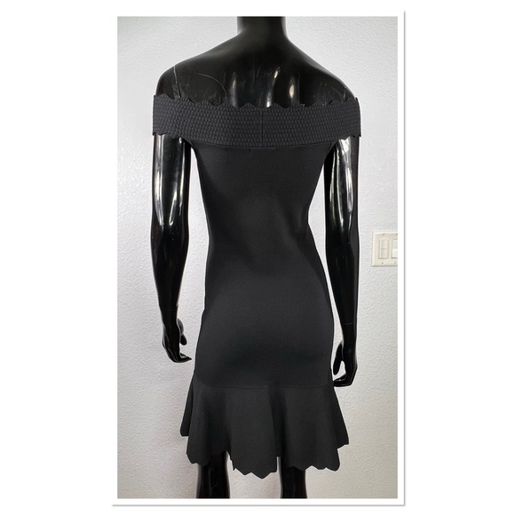 Eliza J Off The Shoulder Fitted Scalloped Hem Dress Sz S Black - Picture 5 of 8